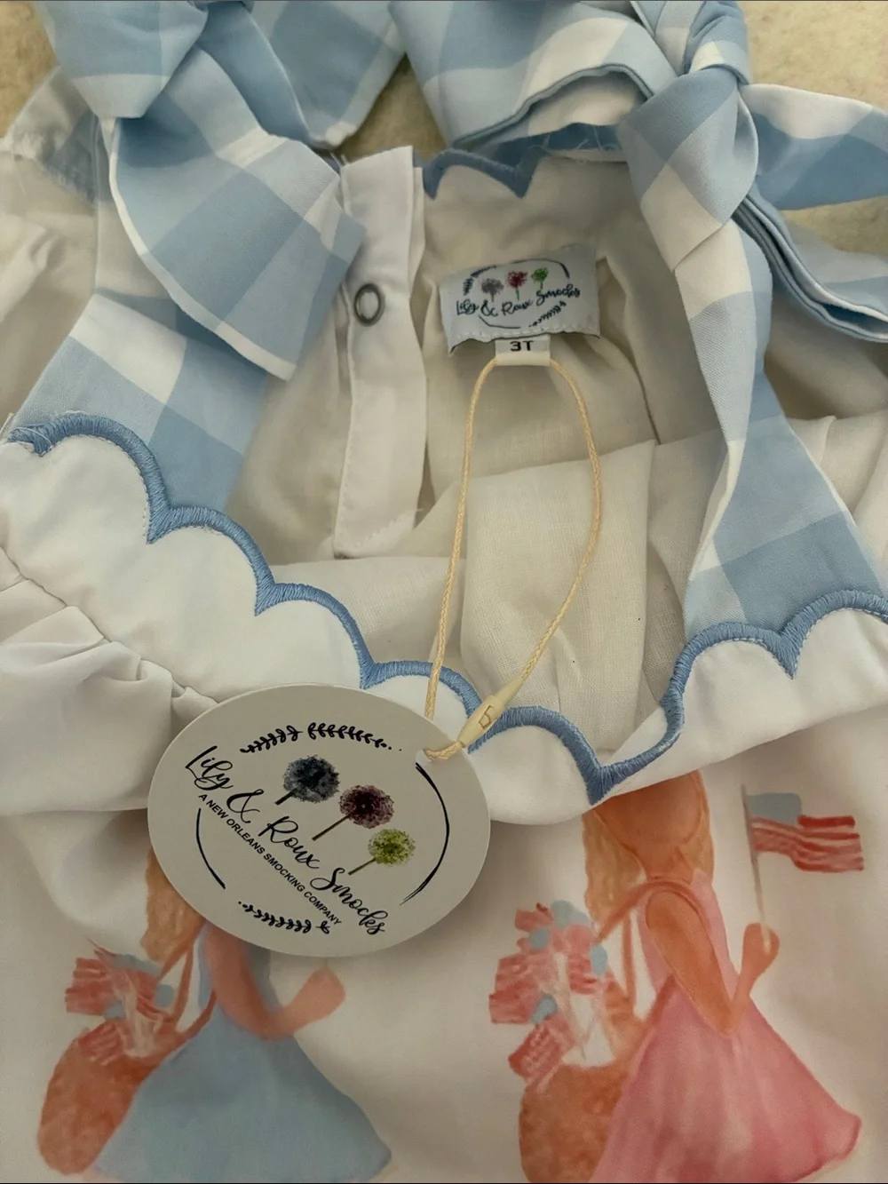 Two-Piece Gingham Bow Set with Parade Print